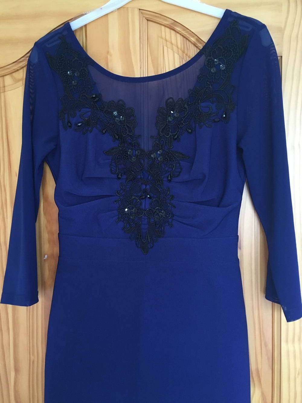 Lipsy Royal Blue Midi Dress with Black Lace Appliqué